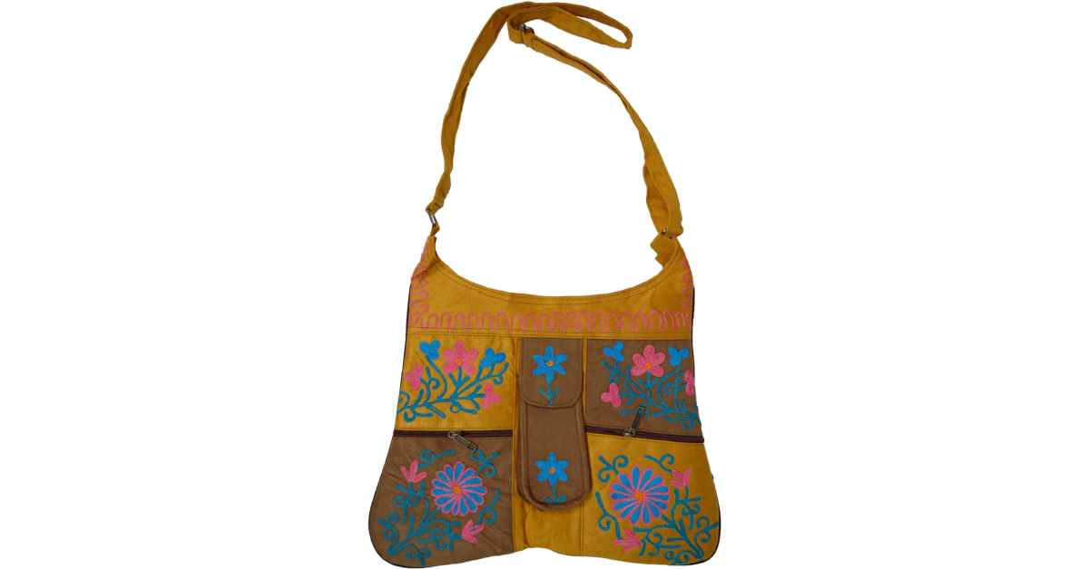 Embroidered Suede Shoulder Bag with Adjustable Strap PursesBags