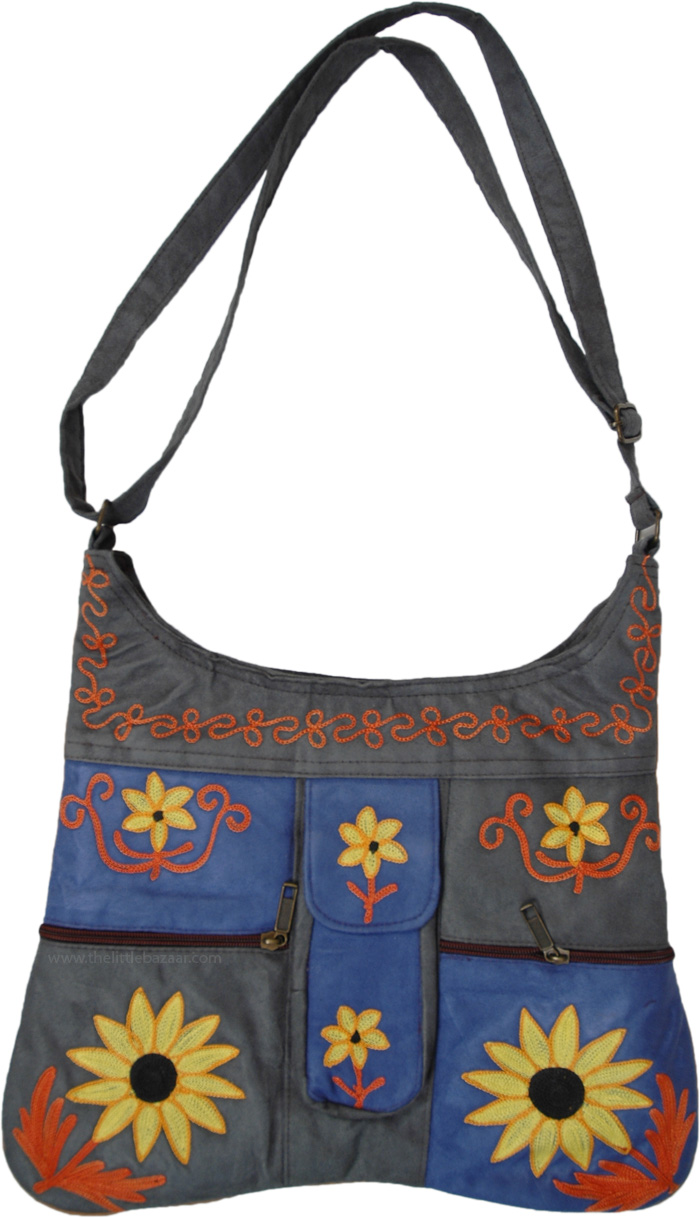 Grey Blue Suede Adjustable Strap Shoulder Bag