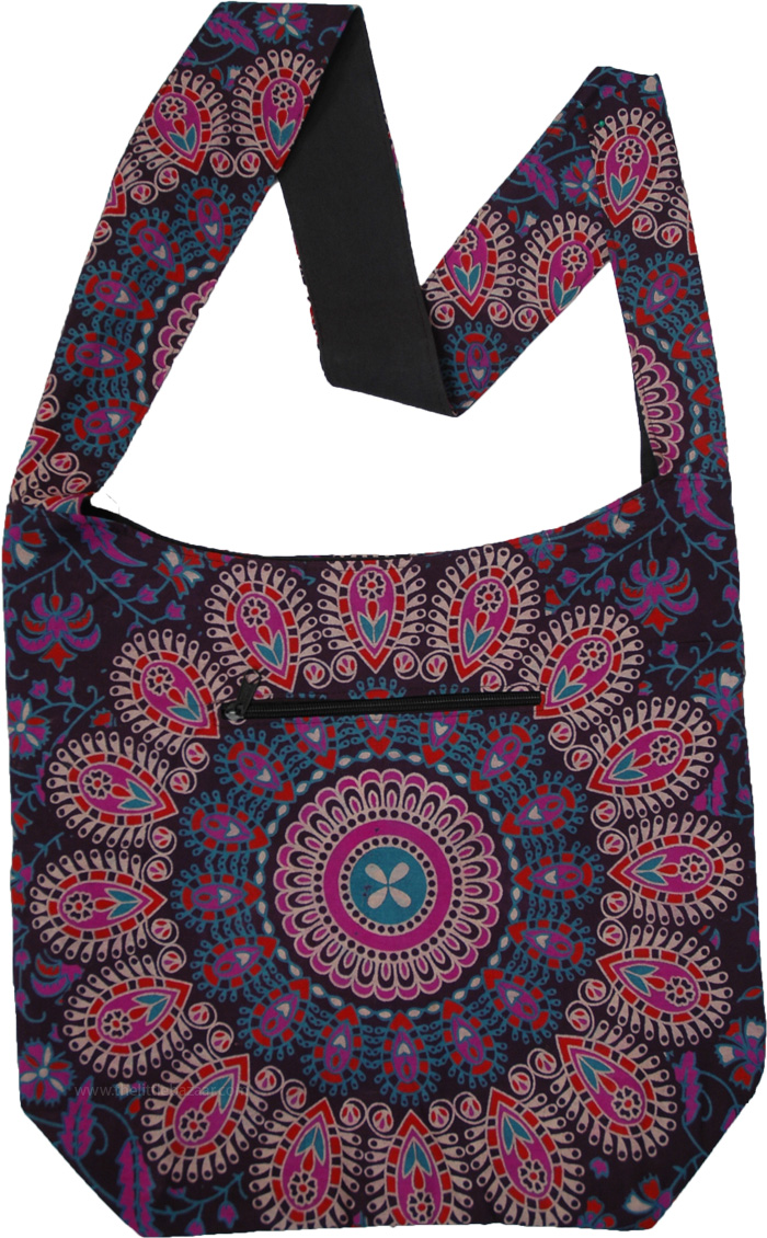 Mandala Print Cotton Shoulder Bag in Purple