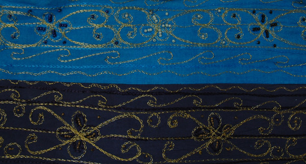 Lapis and Ebony Handbag with Beads And Thread Embroidery