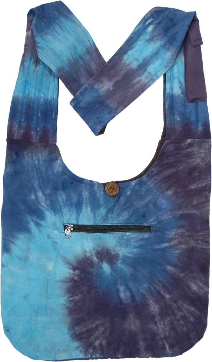 Cosmic Tide Blue Tie Dye Cotton Shoulder Bag