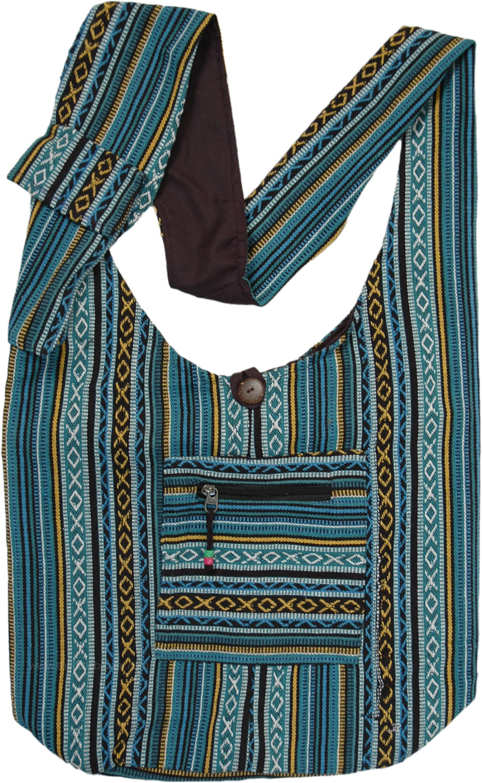 Aqua Hippie Ikat Weave Boho Shoulder Bag