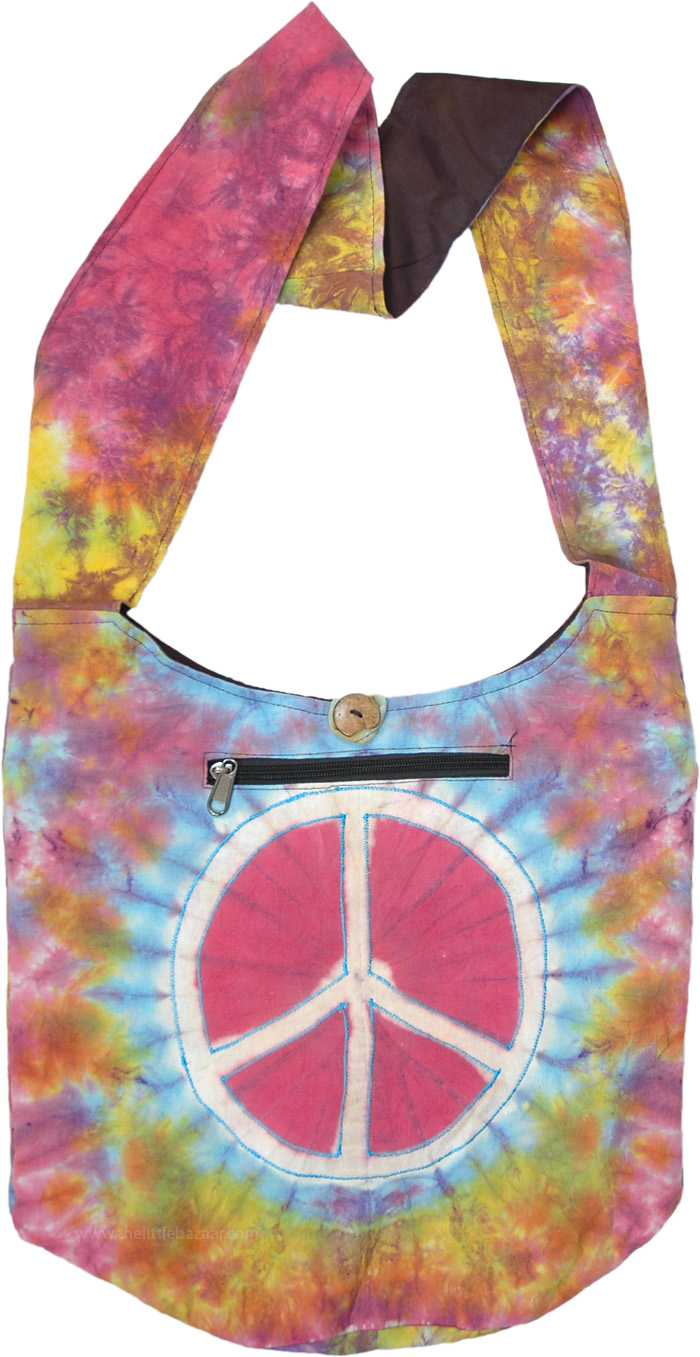 Peace Sign Tie Dye Cotton Hippie Cross Body Bag