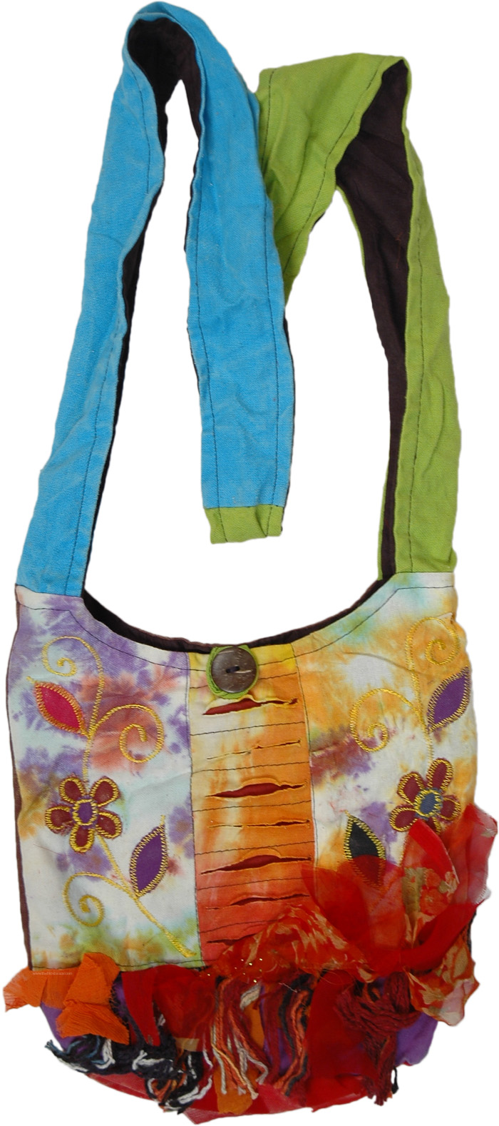 Floral Hippie Mini Shoulder Bag with Popped Fringes