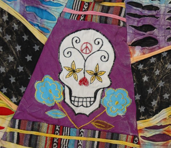 Skull and Flowers Hippie Peace Cotton Bag