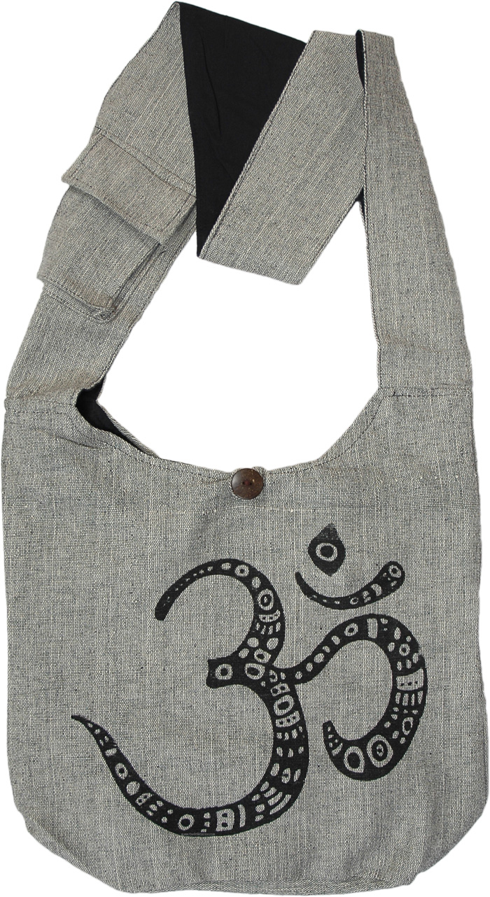 Sacred Om Grey Cotton Yoga Shoulder Bag