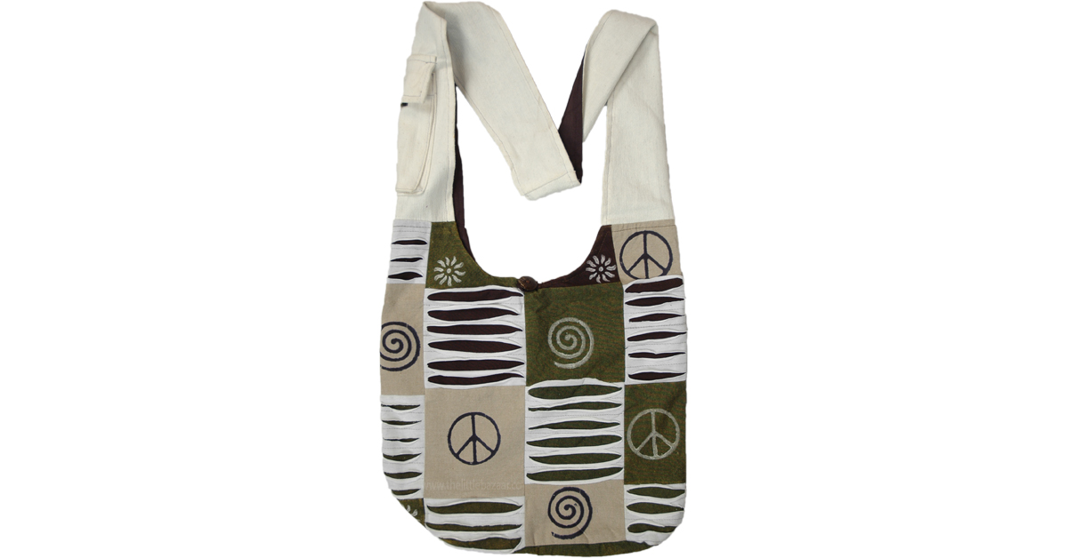 Subtle Hippie Style Peace Olive Cotton Bag