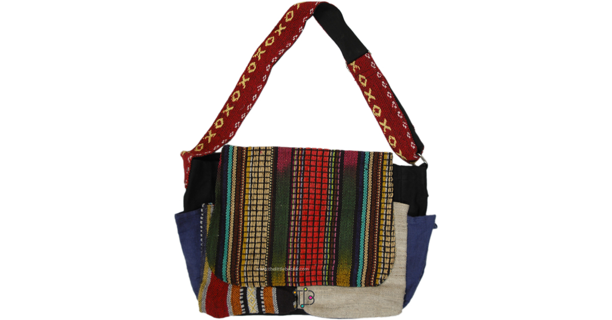 Hippie Patchwork Striped Book Shoulder Bag PursesBags Brown Bohemian