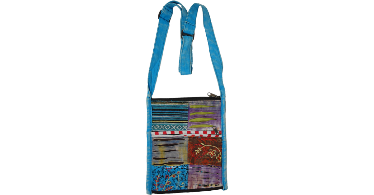 Hippie Razor Patchwork Cotton Passport Bag PursesBags Blue