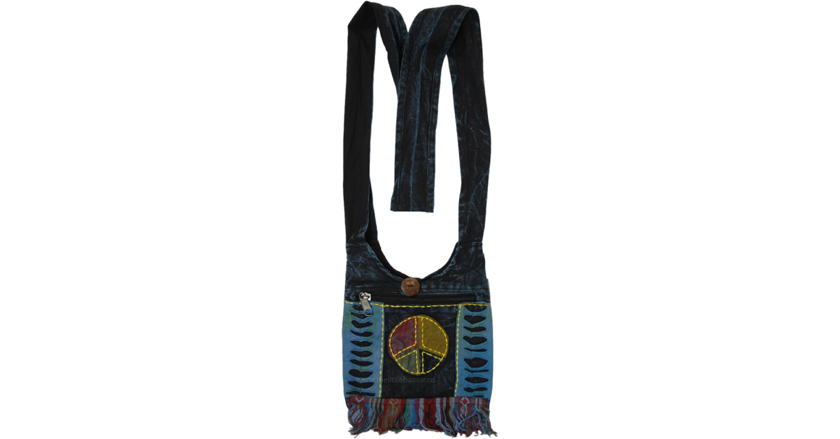 Blue Peace Hippie Boho Small Side Sling Bag PursesBags Blue