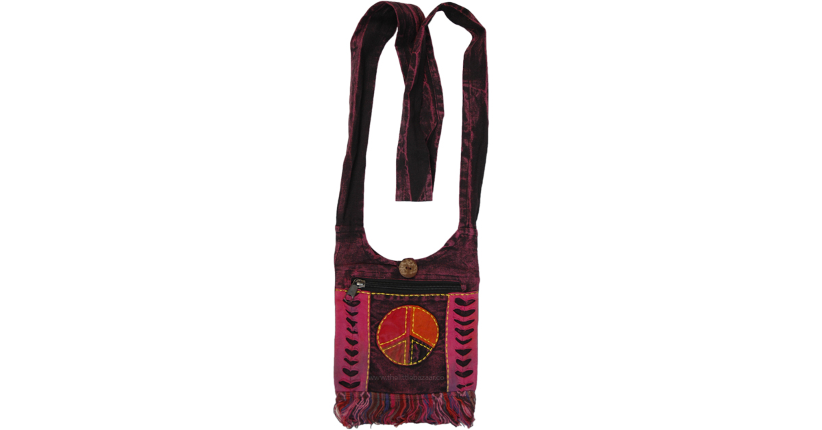 Pink Peace Hippie Boho Small Side Sling Bag PursesBags Pink