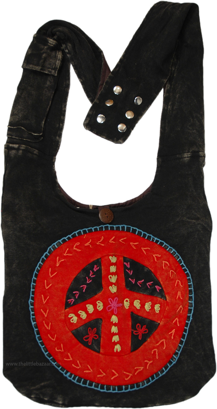 Rosu Peace Hippie Adjustable Strap Hobo Bag