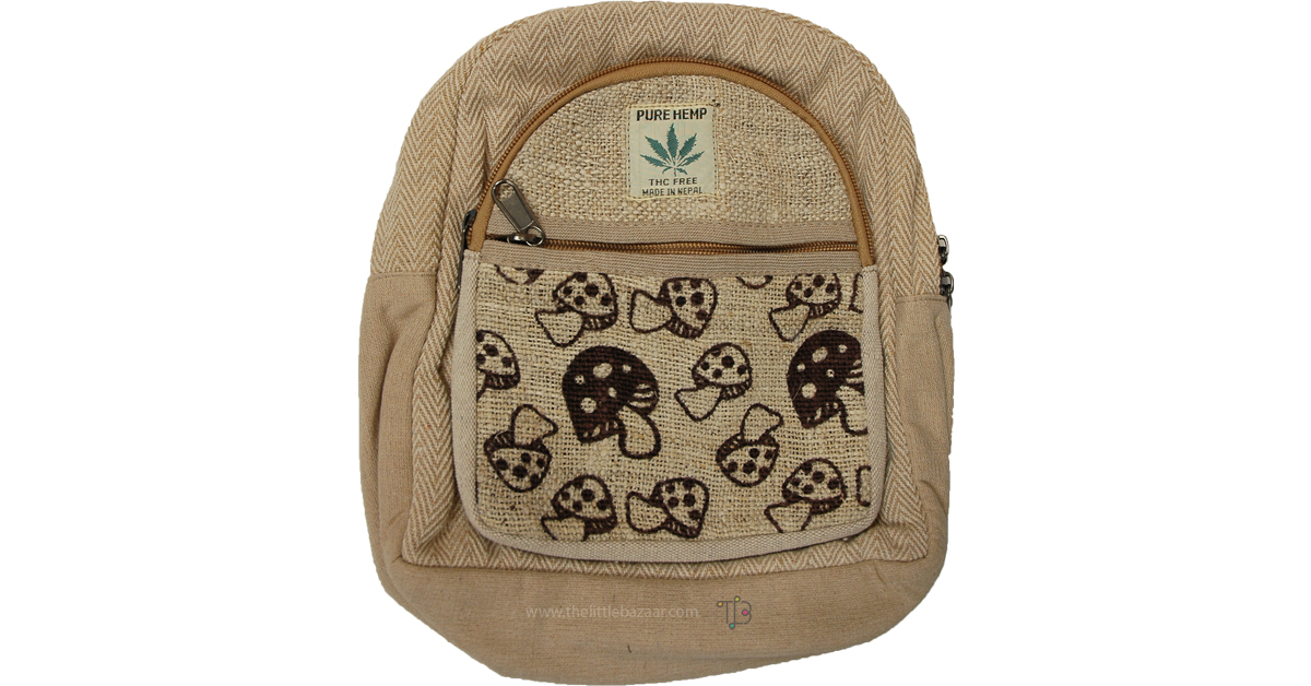 Mushroom Hemp Mini Backpack PursesBags Beige Vacation, Gift
