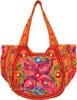 Orange Embroidered Tote Bag in Cotton with Mirrors