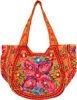 Orange Embroidered Tote Bag in Cotton with Mirrors