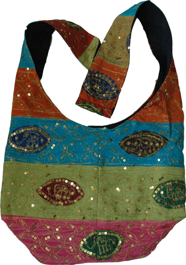 Handmade Bohemian Multicolor Shoulder Bag Sack with Sequins