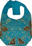 Turquoise Golden Handbag with Sequins