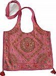 Bohemian Shoulder Bag in Pink with Mirrors