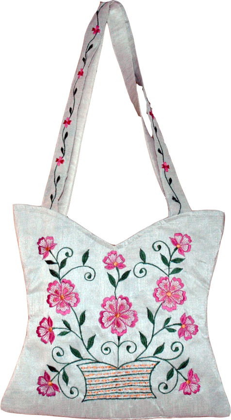 White Floral Silk Handbag
