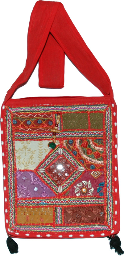 Red Patchwork Bohemian Handbag