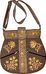 Embroidered Brown Cross Body Bag with Adjustable Strap