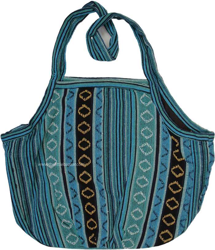 Ethnic Turquoise Cotton Boho Shoulder Tote