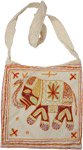 Tribal Elephant Embroidered Sling Bag in Off White