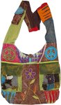 Hippie Appliques Multicolored Cotton Hobo Bag