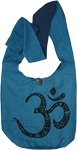 Teal Blue Om Printed Cotton Shoulder Bag