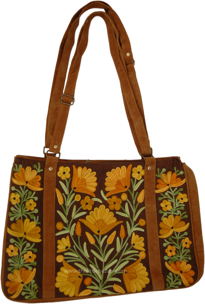 Earth Lovers Floral Brown Suede Laptop Bag