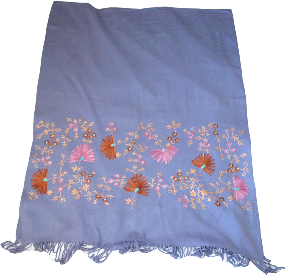 Blue Shawl with Embroidery