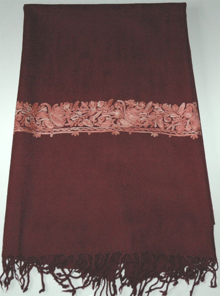 Maroon Stole with Pink Embroidery 
