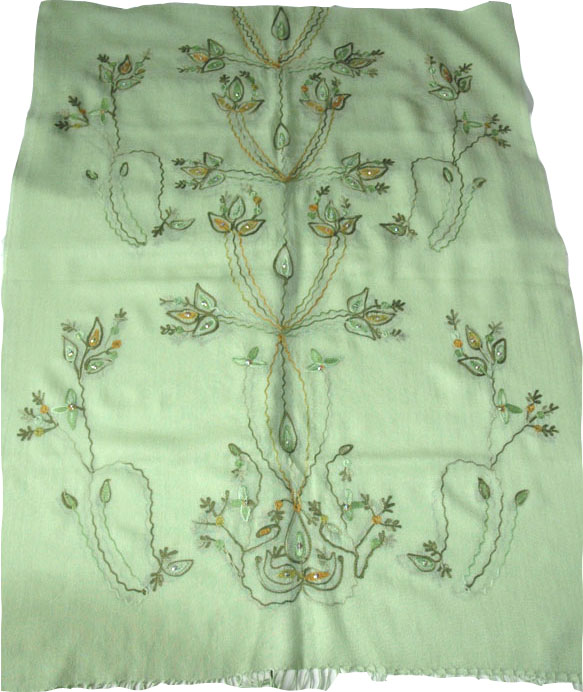 Green Mesh Stole with Embroidery