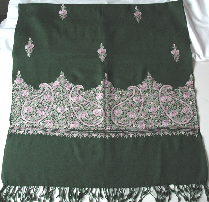 Green Stole with Floral Embroidery