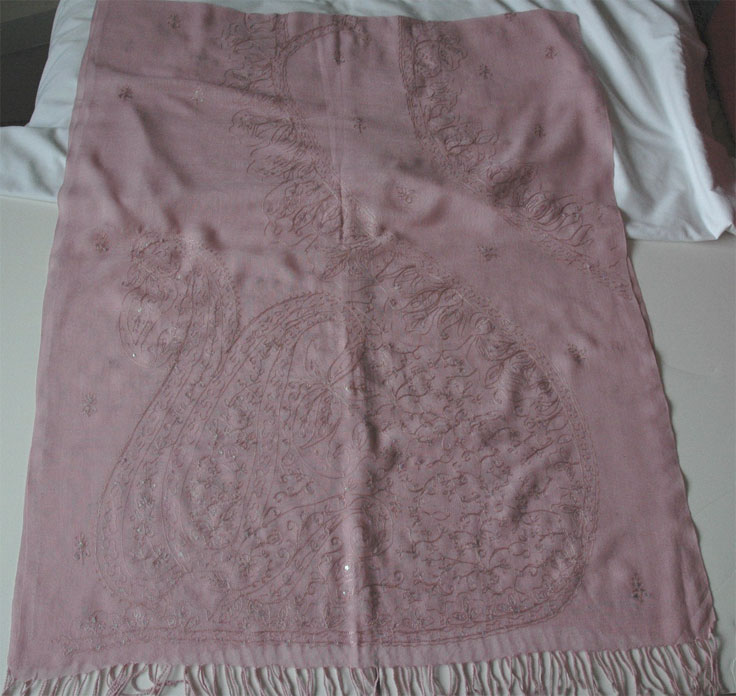 Baby Pink Mesh Stole with Embroidery
