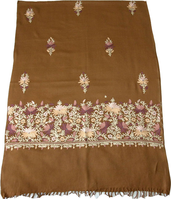 Mustard Kashmiri Shawl Embroidery Stole 