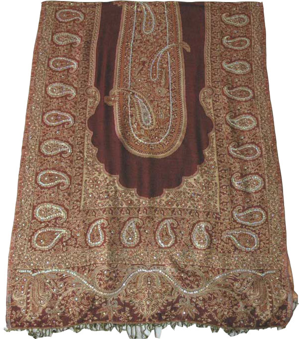 Red Paisley Jamawar Shawl Stole with Sequin