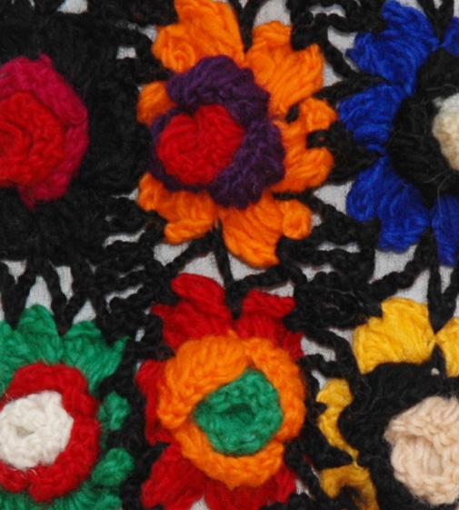 Black Crochet Colorful Floral Scarf