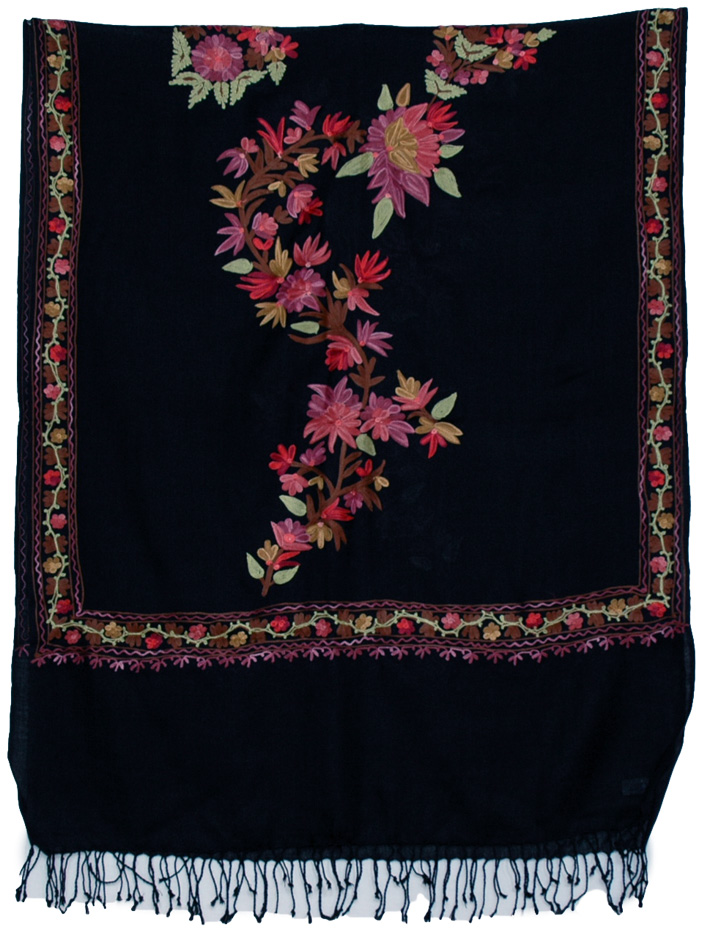 Black Floral Embroidered Stoll