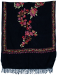 Black Floral Embroidered Stoll