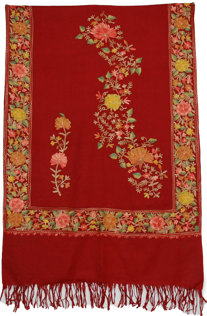 Tamarillo Red Floral Embroidered Stoll