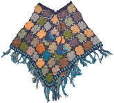 Handworked Crochet Poncho in Martinique Blue