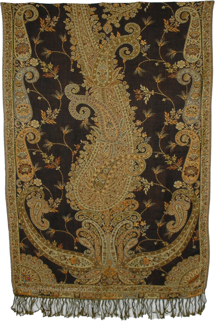 Deep Brown Paisley Challis Wrap Shawl