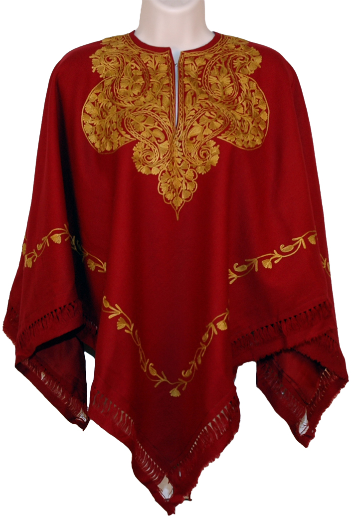 Dark Red Designer Wool Poncho