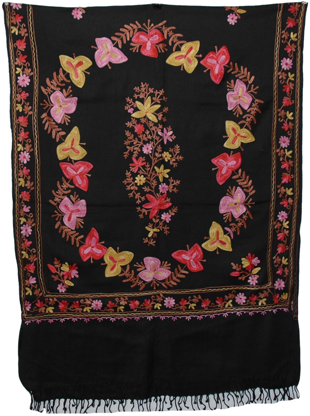 Black Floral Embroidered Shawl