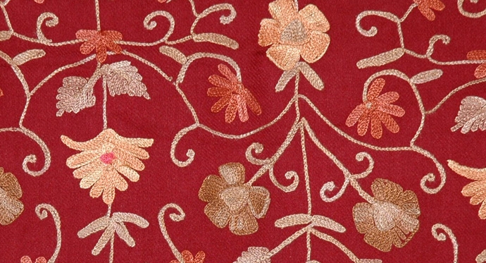 Mexican Red Floral Embroidered Shawl