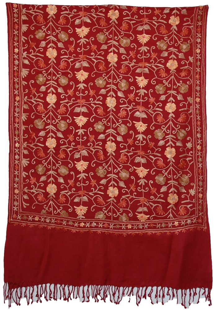 Mexican Red Floral Embroidered Shawl