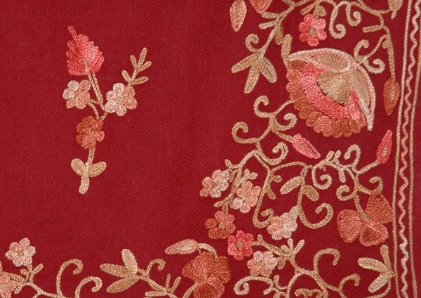 Dark Tan Floral Embroidered Shawl | Scarf-Shawls