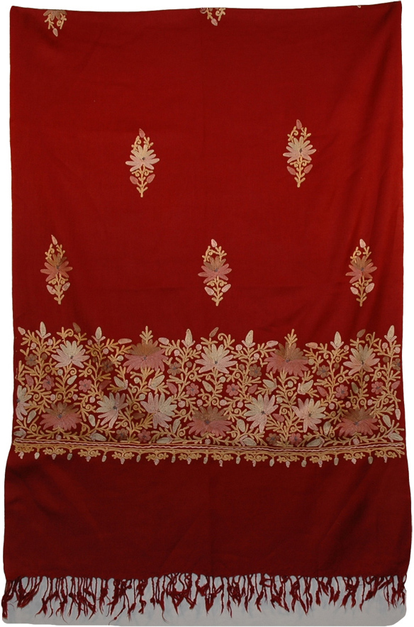 Dark Burgandy Floral Embroidered Shawl