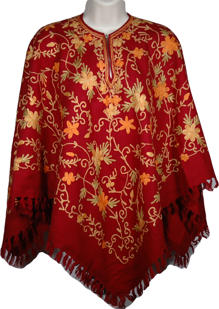 Dark Burgandy Designer Wool Poncho